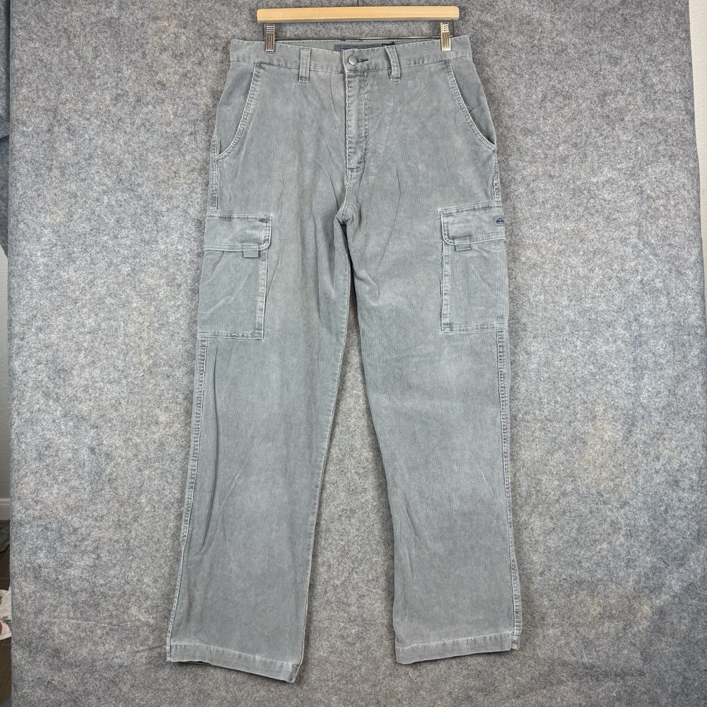 Vintage Quiksilver Corduroy Cargo Pants Mens 32x32 Gray Skater Grunge Y2K
